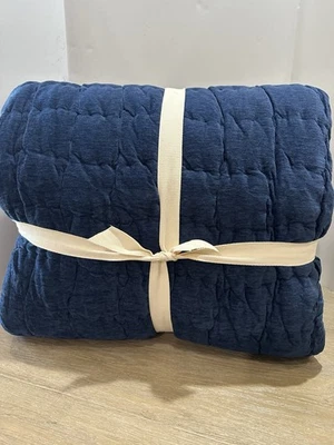 Pottery Barn Cozy Cloud cotton chenille Quilt Full Queen Midnight Blue - Image 1 of 2