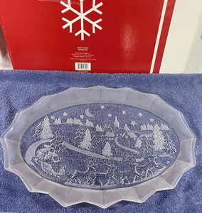 Studio Nova “Silent Night” Christmas Frosted Serving Platter 17” Crystal Oval - Picture 1 of 7