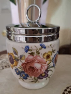 Tarro de mermelada Royal Worcester porcelana rosas rosas tapa cromada vaso de leche Inglaterra - Imagen 1 de 6