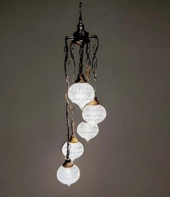 5 Light Vintage Hollywood Regency Pendant Cascading Swag Fixture Crystal Globes - Image 1 of 4