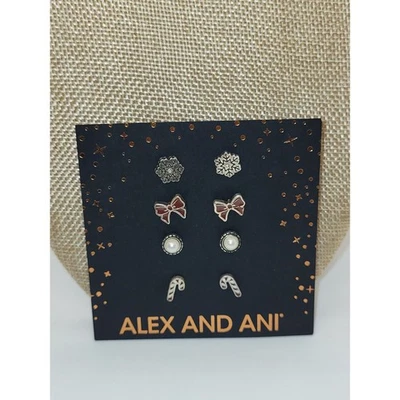 Alex and Ani Holiday Earrings Cheer Studs 4 pairs Cane Snowflakes Christmas Foto 1 de 2