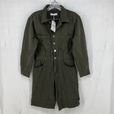 Macacão jeans manga longa verde MANGO novo com etiquetas, mas encurtado pequeno veja fotos - Imagem 1 de 4