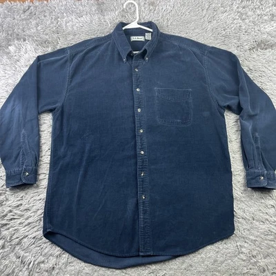 Vintage LL Bean Corduroy Button Shirt navy Blue Pocket 100% Cotton Large Tall - Image 1 of 4
