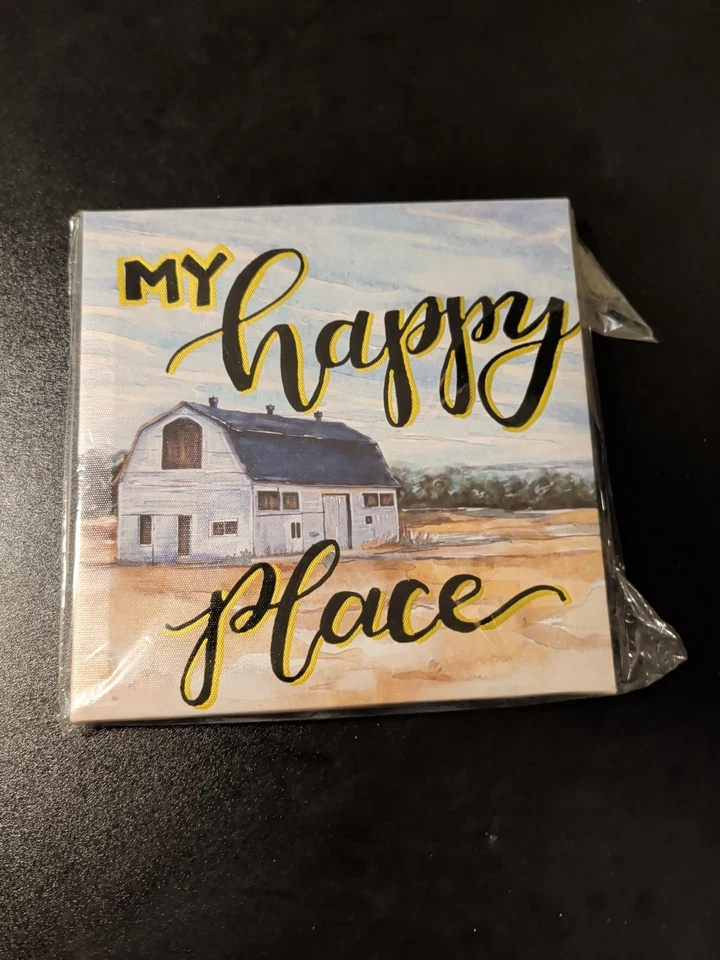 Arte de pared My Happy Place lienzo cuadro decoración del hogar cocina granero granja 7" x 7,5" Foto 1 de 1