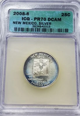 2008-S New Mexico Quarter |  ICG PR70 DCAM | Silver Proof - Image 1 of 2