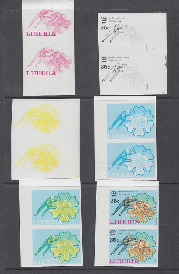 Liberia # 731 MNH IMPERF Progressive Proofs 1976 Winter Olympics Speed Skating - Image 1 of 1