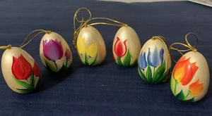Egg Ornaments Tulips Hanging Easter Egg Set of 6-pink yellow blue purple gold - Picture 1 of 5