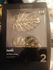 Dunelm Brass Curtain Finials Leaf Tropical 25/28 Mm Boxed Brand New Rrp £18 - Picture 1 of 1