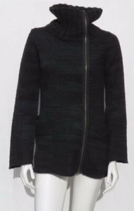 HINGE Nordstrom USA Charcoal Chunky Knit Asymmetric Zip Cardigan Sweater Top S - Picture 1 of 7