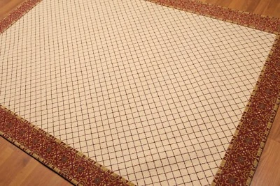 5'6" x 7'9" made in America Trellis Floral Border 100% wool Area rug Beige - Image 1 of 4