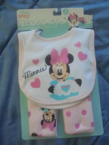 Disney Baby Minnie Mouse 2 Bibs & 2 Burp Cloths - Picture 1 of 6