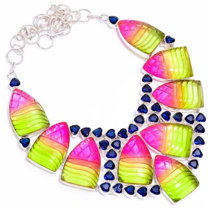 Bio Color Quartz Sapphire Fashion Jewelry 925 Silver Necklace 18-20" ARN-130 - Picture 1 of 3