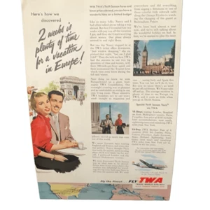 Vintage 1953 TWA 2 Wochen ist reichlich in Europa Werbung - Bild 1 von 2