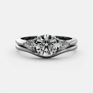 Engagement Ring Set 1.30 Ct IGI GIA Lab Grown Round Cut Diamond 14k White Gold - Picture 1 of 6