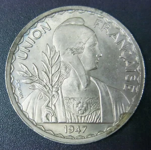 French Indochina 1947 Piastre KM 32.1 Security Edge. Lustrous Coin UNC - Picture 1 of 3