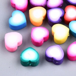 Polymer Clay Heart Beads Assorted Lot 10mm 2 Tone Ombre Jewelry Supplies 10pcs - Picture 1 of 1