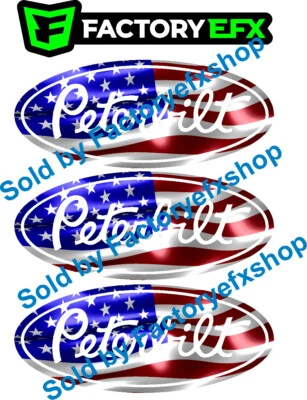 FACTORY EFX 3 Peterbilt USA Flag Hood & Grille Decal Emblems Flames 359 379 378 353 377