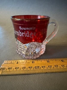 EAPG RUBY STAINED SOUVENIR CAMBRIDGE, ILL ANTIQUE HANDLED TEACUP COFFEE MUG - Picture 1 of 6