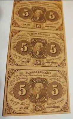 1862 FIVE CENT 5 Fractional Currency 1230 Str Monogr 4 Uncut Uncirculated Gems! - Image 1 of 4