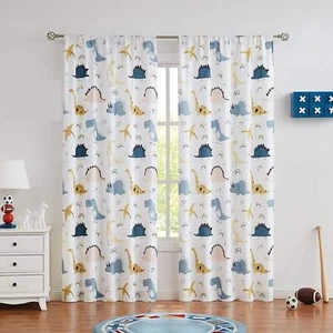 2 Piece Dinosaur Kids Printed Blackout Door Window Hippie Curtain Set 5 7 9 Feet - Picture 1 of 9