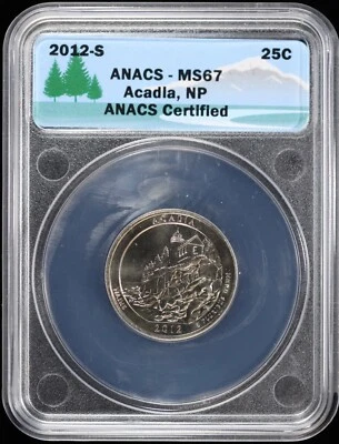 2012-S 25C Acadia National Parks NP Quarter ANACS MS 67 BU Mint State - Image 1 of 4