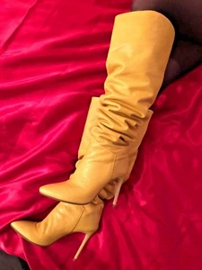 CQ COUTURE Italy Custom Overknee Boots Stiefel Botas Leather Amarillo 38 - Imagen 1 de 7