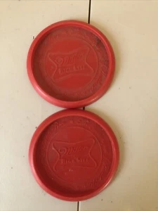 VIntage 1957 Miller High Life Beer Set of 2 Coasters Soft Red Plastic RARE - Picture 1 of 3