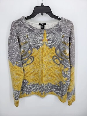 Suéter H&M Mujer Gris Amarillo Estampado Bufanda Ligero Boho Elegante Pullover Foto 1 de 4