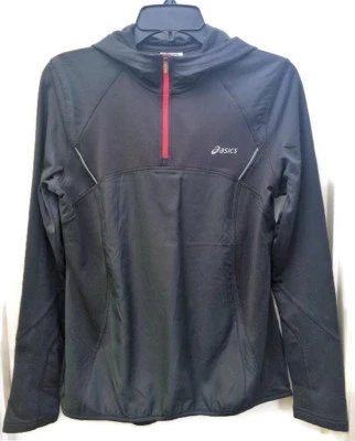 Asics Ladies Half Zip Hooded Jacket Women Running Workout Clothes Charcoal Red L - Image 1 of 4