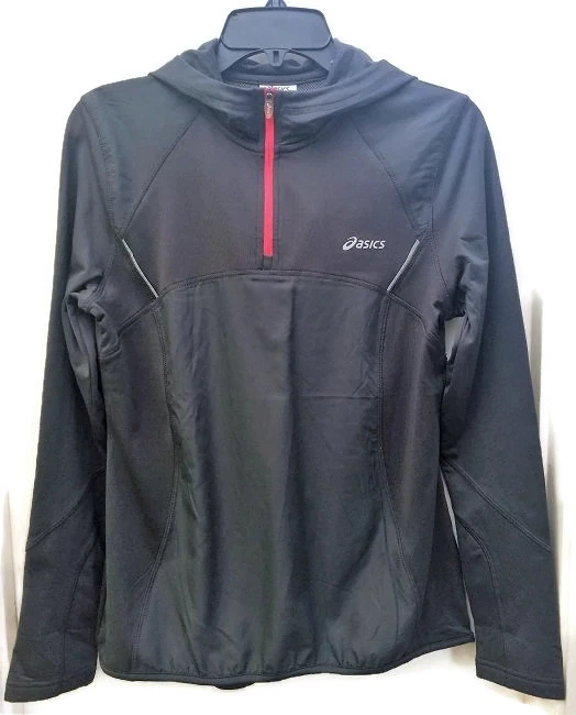 Asics Ladies Half Zip Hooded Jacket Women Running Workout Clothes Charcoal Red L - Image 1 of 4