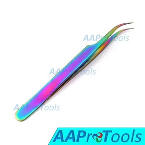 Stainless Steel Multi Rainbow Color 3D Eyelash Extension Tweezers Strong Curved - Picture 1 of 3