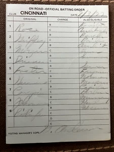 CINCINNATI REDS ON ROAD - OFFICIAL BATTING ORDER CARD VISITING MGRS. COPY - Picture 1 of 1