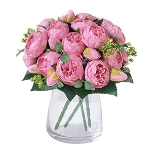 4 Bunches Peonies Artificial Flowers Bouquets 20 Heads Silk Peonies Fake Pink - Picture 1 of 7