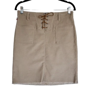 Tommy Jeans Womens Vintage Y2K Corduroy Skirt Size 7 Beige Lace Up Western Rodeo - Image 1 of 4