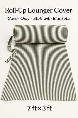 Black & White Linen Stripe Roll-Up Lounger Cover / Storage Sack – 7 ft × 3 ft - Image 1 of 4