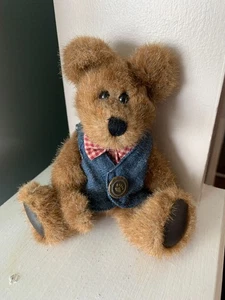 Boyd's Bear Plush Bear - 7"Beige Bear denim vest plaid bowtie Boyds Collection - Picture 1 of 11