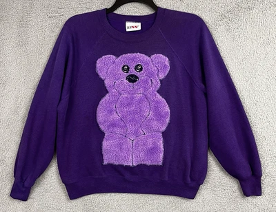 VTG Bassett Walker Sweatshirt Womens XL Purple Teddy Bear Granny Kid Core USA - Image 1 of 4