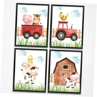 4 PIEZAS Acuarela Animales de Granja Decoración de Vivero Lindo Animal 4P Impresiones de Animales de Granja Foto 1 de 4