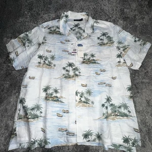 Nautica Printed Linen Short Sleeve Camp White Shirt New With Tags Big Tall 2XL - Picture 1 of 8