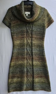 dressbarn Pulloverkleid Damen mittelgrün braun ombre Wasserfallausschnitt Zopfmuster - Bild 1 von 10
