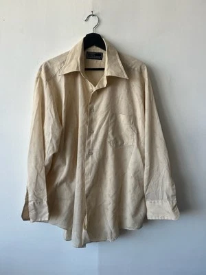 Camisa vintage Sears The Mens Store para hombre grande beige patrón geométrico vestido años 70 Foto 1 de 4