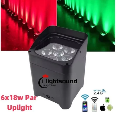 Battery operated led Par wash Uplighting 6x18W RGBWA+UV 6in1/Wireless DMX Remote - Image 1 of 4