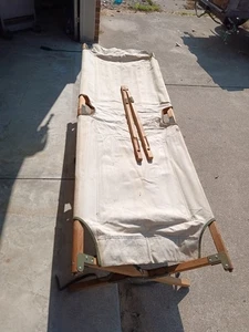 One Vintage Folding Cot Canvas Wood Frame Military US Army - Picture 1 of 6