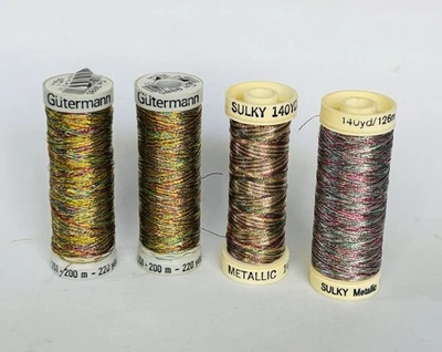 Lot of 4 Gütermann Sulky Metallic Thread Spools Mixed Colors - Image 1 of 3