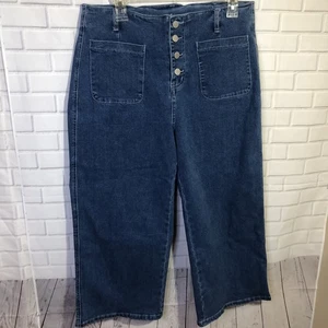 Jeans donna crop gamba larga - taglia 14 corto - vita alta bottoni fly denim - Foto 1 di 9