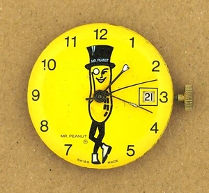 Vintage Mr. Peanut Advertising Character Watch Dial & Movement Parts - Picture 1 of 2