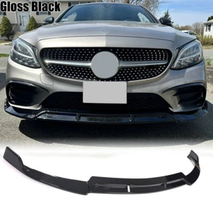 Gloss Black Front Bumper Lip Spoiler For Mercedes-Benz W205 C300 Sport C43 19-22 - Picture 1 of 12