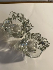 Set Of Two  Candle Holders Heavy Glass Sea Shells Clear - Picture 1 of 3