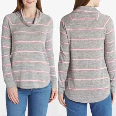 Market & Spruce Molly Top Women Medium Gray Pink Stripe CowlNeck Long Sleeve NWT - Image 1 of 4