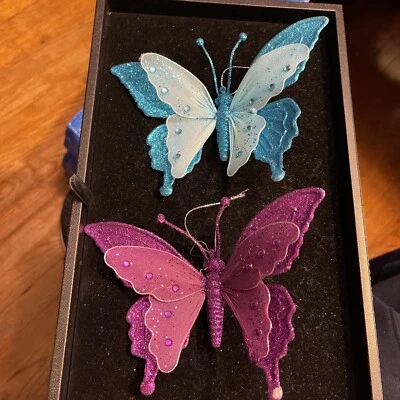 Lot Of 2 Assorted Jeweled Feather Artificial Butterflies with Intricate - Image 1 of 4